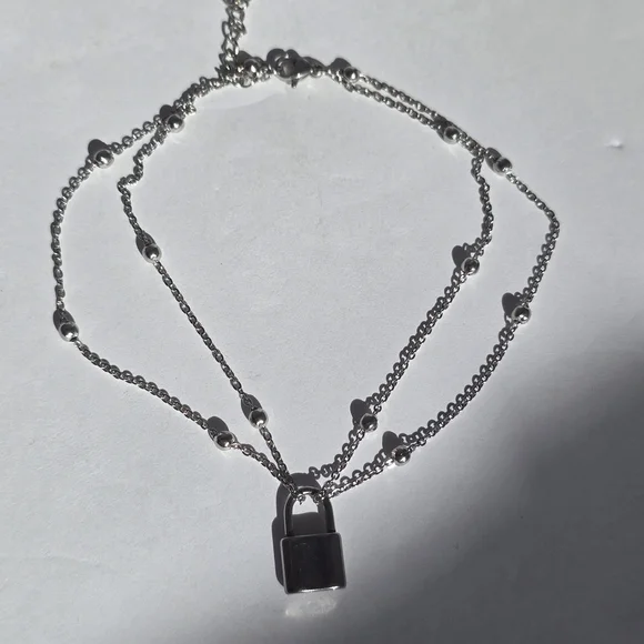 Double-Layer Silver Padlock Necklace - Picture 1 of 10